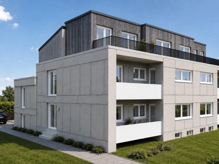 Mehrfamilienhaus mit Balkonen und aufgesetztem Staffelgeschoss in Erftstadt