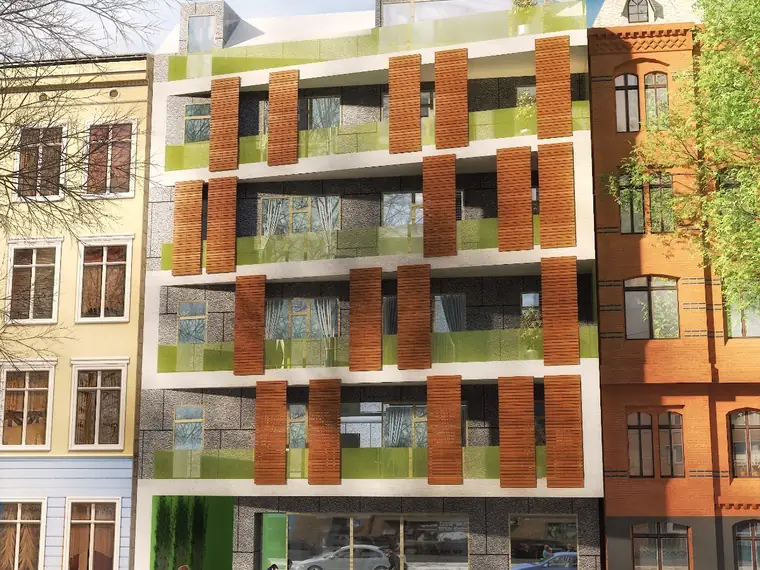 Wohngebäude mit begrünten Balkonen in einer Gründerzeitstraße in Nürnberg